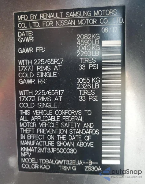 2018 Nissan Rogue S z USA, uszkodzony, nr VIN KNMAT2MT3JP500030